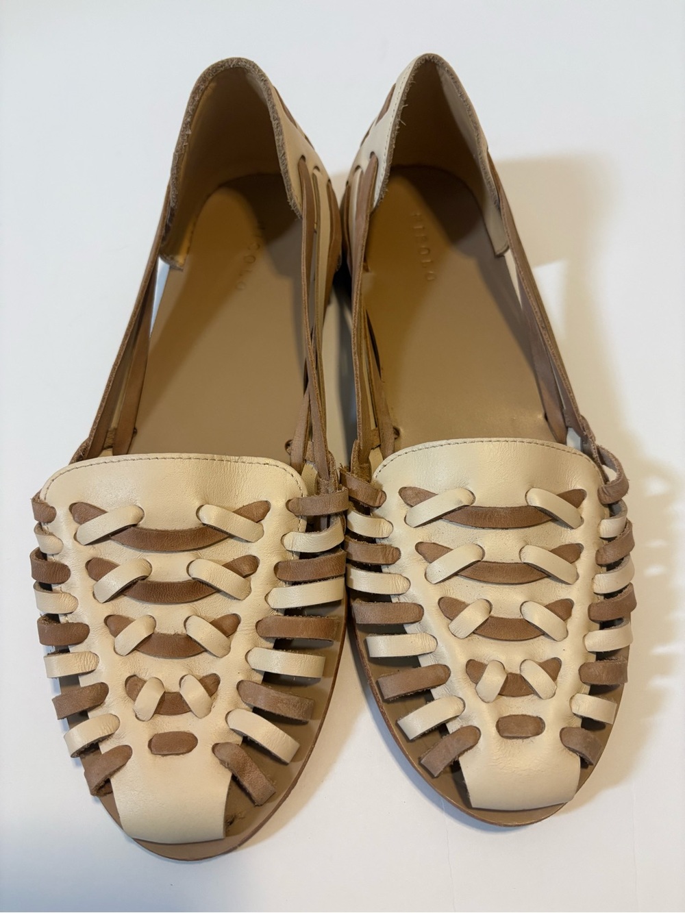 Nisolo Huarache Sandal Women’s Two-Tone Beige and Brown Woven Leather Flats 11